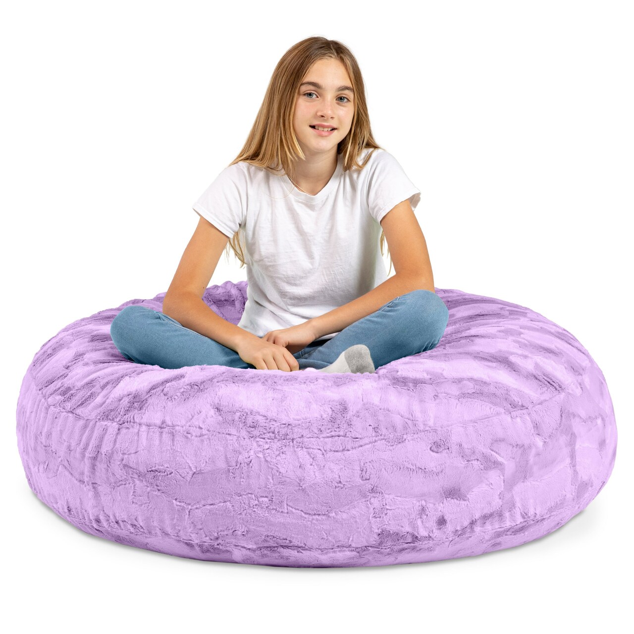 CC Home Furnishings Faux Fur Plush Textured Bean Bag Chair - 4' - Bellflower Purple